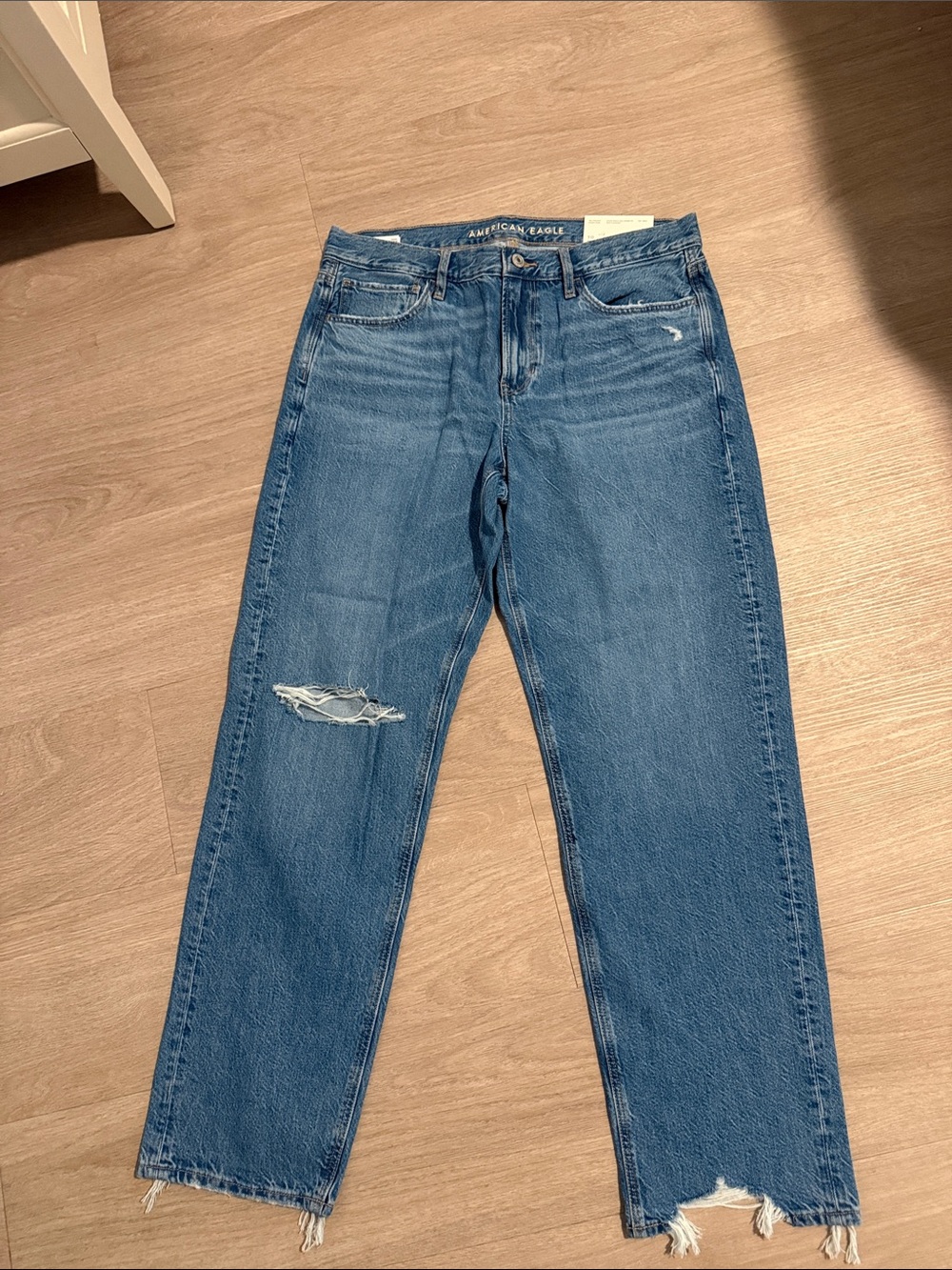 American Eagle Outfitters Medium Blue Straight-Leg Distressed Jeans